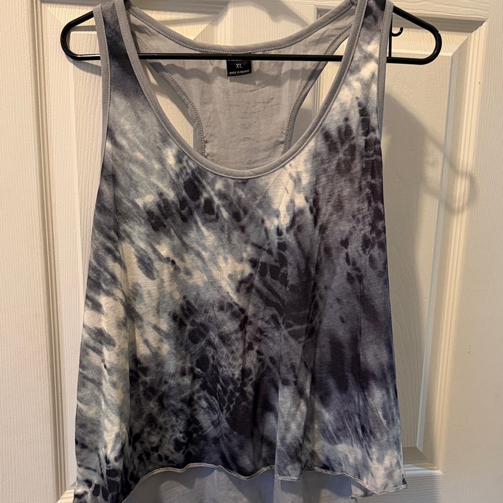 Tie-Dye Racerback Tank Top - Gray & White